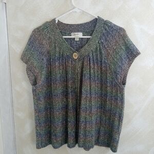 Size 14/16 Dress Barn Short Sleeve 1 Button Rainbow Sweater